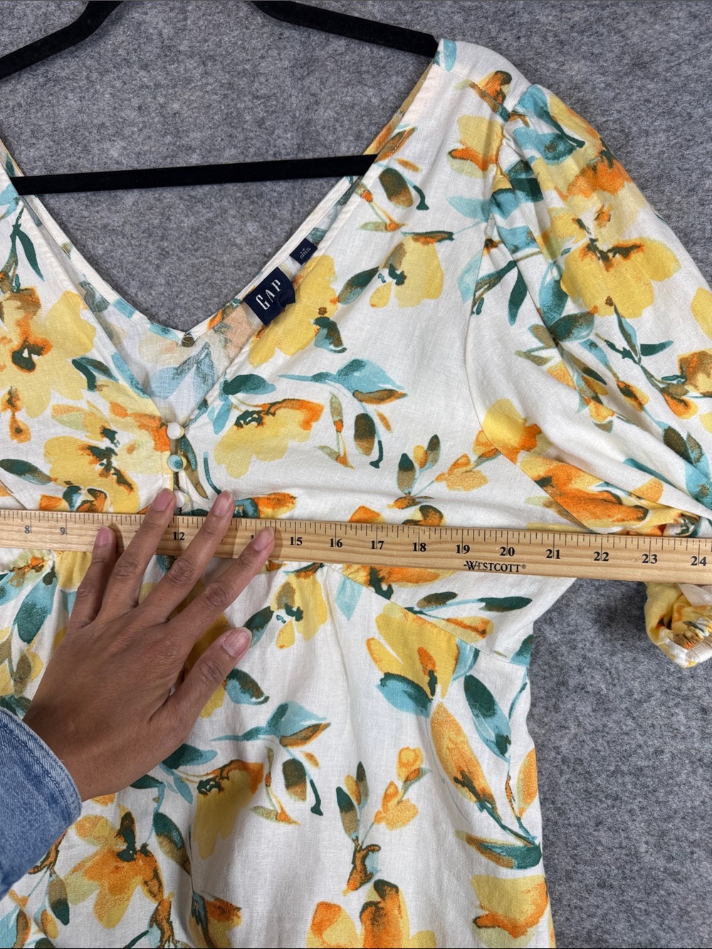 Gap Floral Peplum Blouse White Yellow Large Cottagecore Summer Boho - Picture 8 of 12